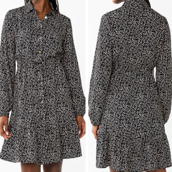 Draper James Rsvp Shirt Dress 2X Womens Black Cinched Waist Long Sleeve Crepe - Picture 1 of 12